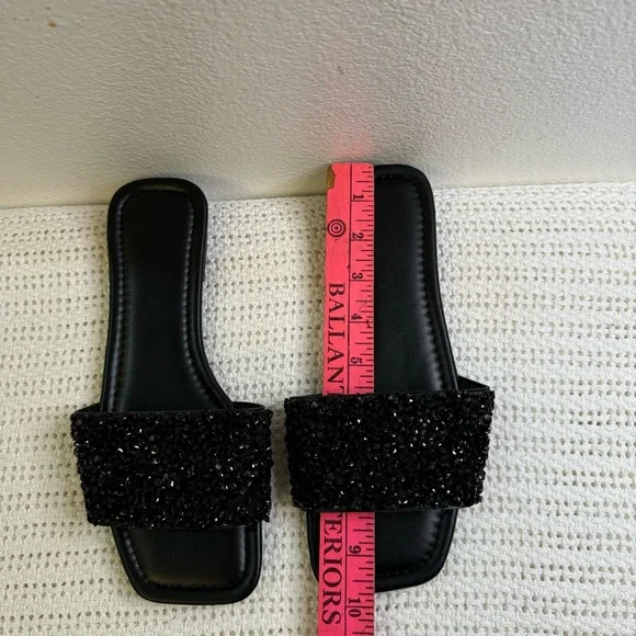 New. Elegant Black Beaded Women's Casual Slide Sandals– Comfortable - Picture 9 of 10